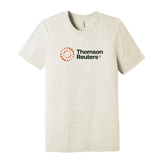 A light heather gray crewneck t-shirt featuring the Thomson Reuters logo printed on the chest, displayed against a solid white background.